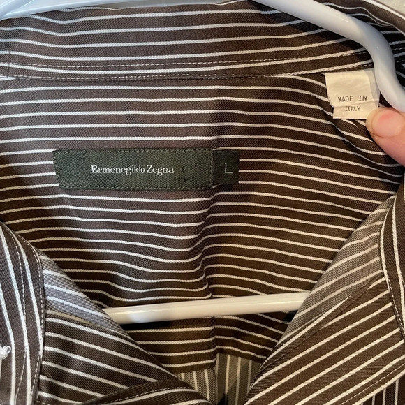 Ermenegildo Zegna Men's Long Sleeve Button Front Shirt Size Large Brown/White - Picture 4 of 5